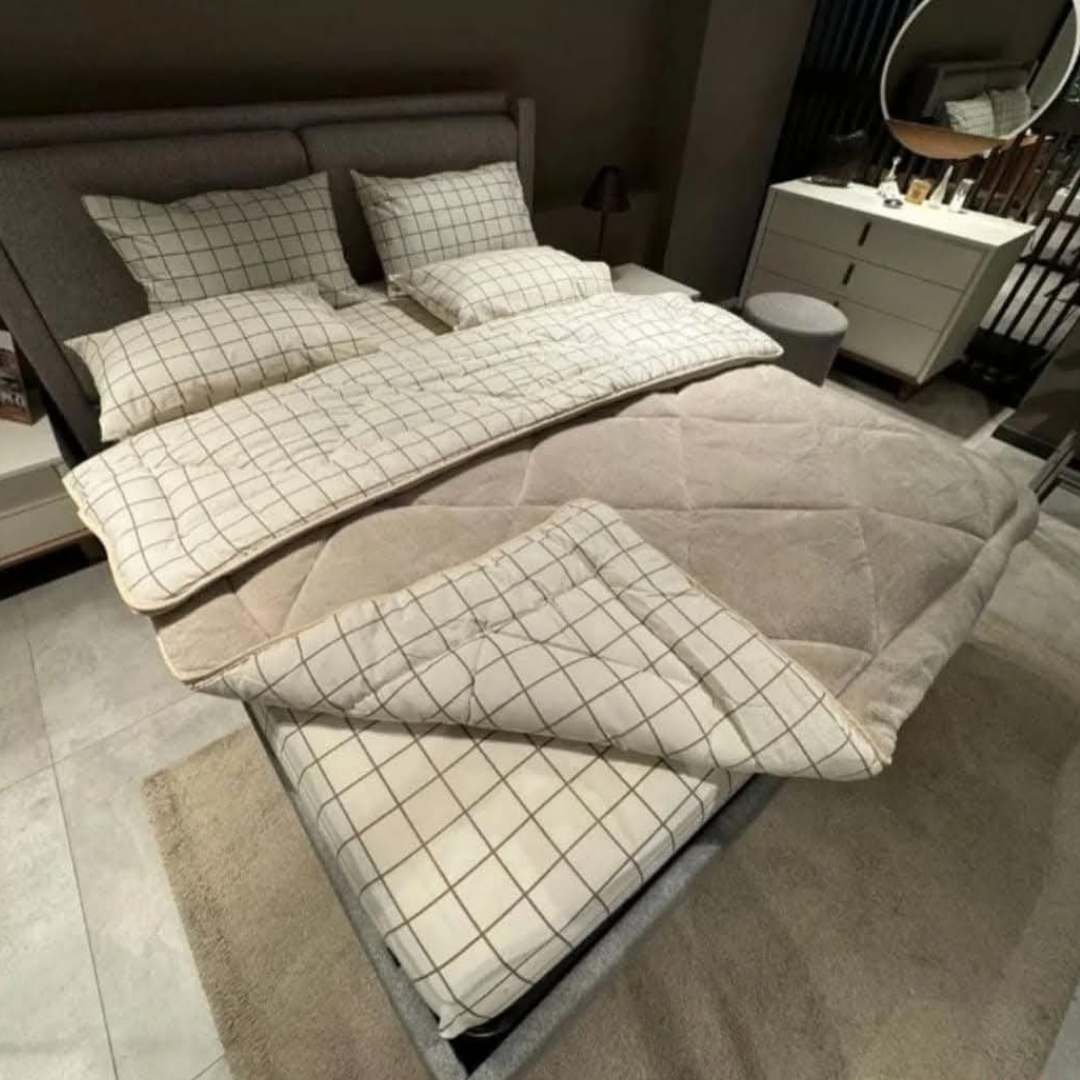 ÇİFT KİŞİLİK WELSOFT YORGAN UYKU SETİ-KREM KARE (5 Adet)