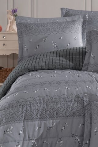 Yeni Nesil Çift Kişilik Striped Yatak Örtüsü Seti - 3'ü 1 arada (ANTRASİT)