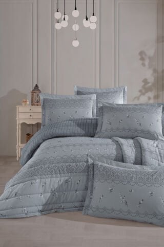 Yeni Nesil Çift Kişilik Striped Yatak Örtüsü Seti - 3'ü 1 arada (GRİ)