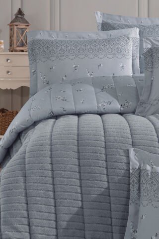 Yeni Nesil Çift Kişilik Striped Yatak Örtüsü Seti - 3'ü 1 arada (GRİ)