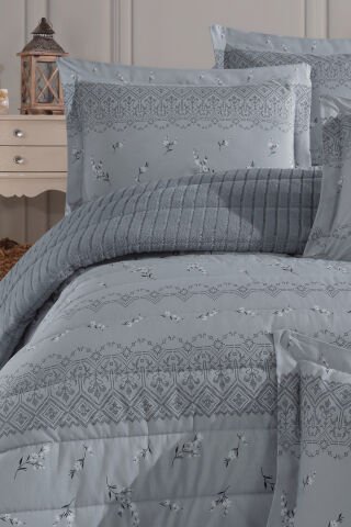 Yeni Nesil Çift Kişilik Striped Yatak Örtüsü Seti - 3'ü 1 arada (GRİ)