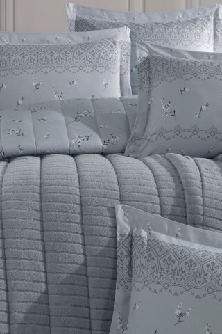 Yeni Nesil Çift Kişilik Striped Yatak Örtüsü Seti - 3'ü 1 arada (GRİ)