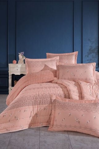 Yeni Nesil Çift Kişilik Striped Yatak Örtüsü Seti - 3'ü 1 arada (KİREMİT)