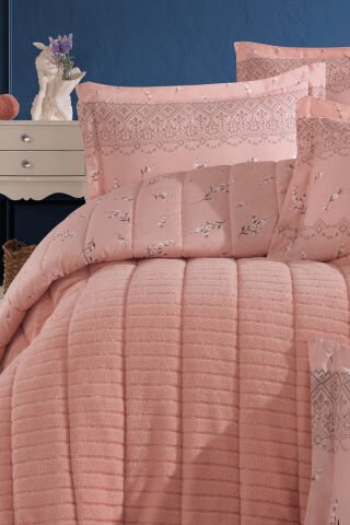 Yeni Nesil Çift Kişilik Striped Yatak Örtüsü Seti - 3'ü 1 arada (KİREMİT)