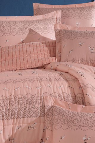 Yeni Nesil Çift Kişilik Striped Yatak Örtüsü Seti - 3'ü 1 arada (KİREMİT)