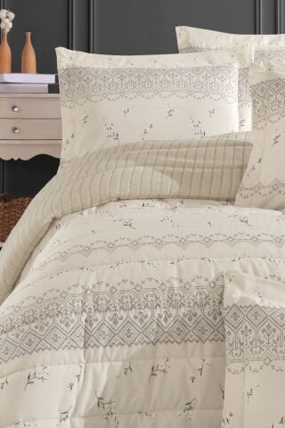 Yeni Nesil Çift Kişilik Striped Yatak Örtüsü Seti - 3'ü 1 arada (TAŞ)
