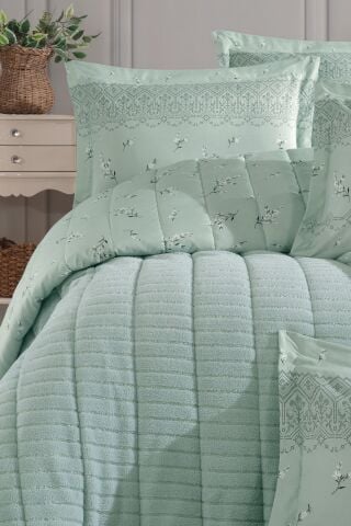 Yeni Nesil Tek Kişilik Striped Yatak Örtüsü Seti - 3'ü 1 arada (YEŞİL)