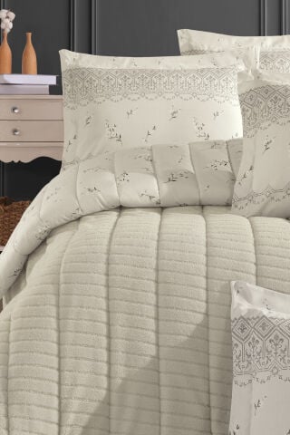 Yeni Nesil Tek Kişilik Striped Yatak Örtüsü Seti - 3'ü 1 arada (TAŞ)