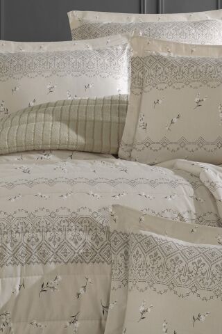 Yeni Nesil Tek Kişilik Striped Yatak Örtüsü Seti - 3'ü 1 arada (KREM)