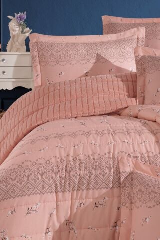 Yeni Nesil Tek Kişilik Striped Yatak Örtüsü Seti - 3'ü 1 arada (KİREMİT)