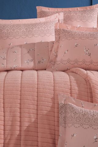 Yeni Nesil Tek Kişilik Striped Yatak Örtüsü Seti - 3'ü 1 arada (KİREMİT)