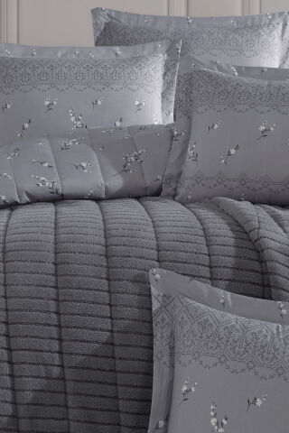 Yeni Nesil Tek Kişilik Striped Yatak Örtüsü Seti - 3'ü 1 arada (ANTRASİT)