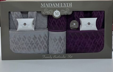 MADAM LYDİ AİLE BORNOZ SETİ - 8 PARÇA (MOR-GRİ)