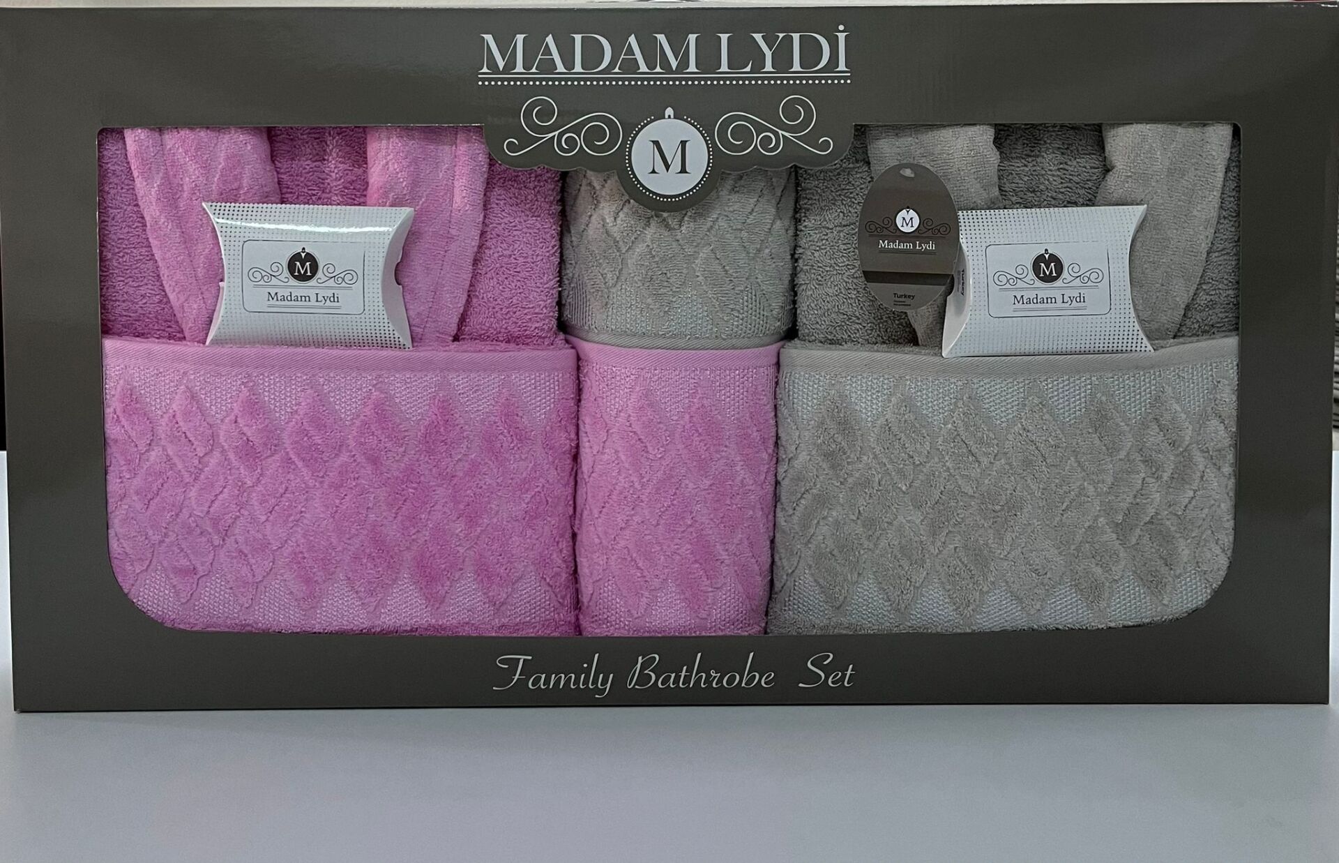 MADAM LYDİ AİLE BORNOZ SETİ - 8 PARÇA (PUDRA-BEJ)