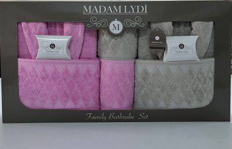 MADAM LYDİ AİLE BORNOZ SETİ - 8 PARÇA (PUDRA-BEJ)