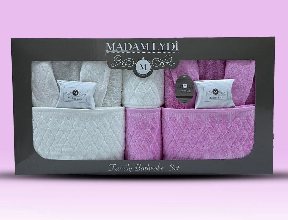 MADAM LYDİ AİLE BORNOZ SETİ - 8 PARÇA (PUDRA-BEYAZ)