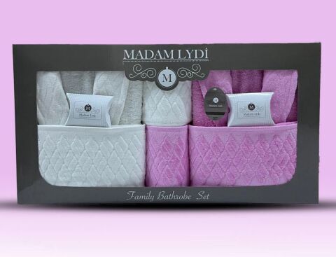 MADAM LYDİ AİLE BORNOZ SETİ - 8 PARÇA (PUDRA-BEYAZ)
