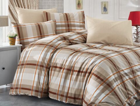 ÇİFT KİŞİLİK KAHVE EKOSE NEVRESİM TAKIMI