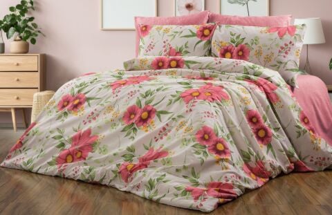 ÇİFT KİŞİLİK PEMBE ÇİÇEK NEVRESİM TAKIMI