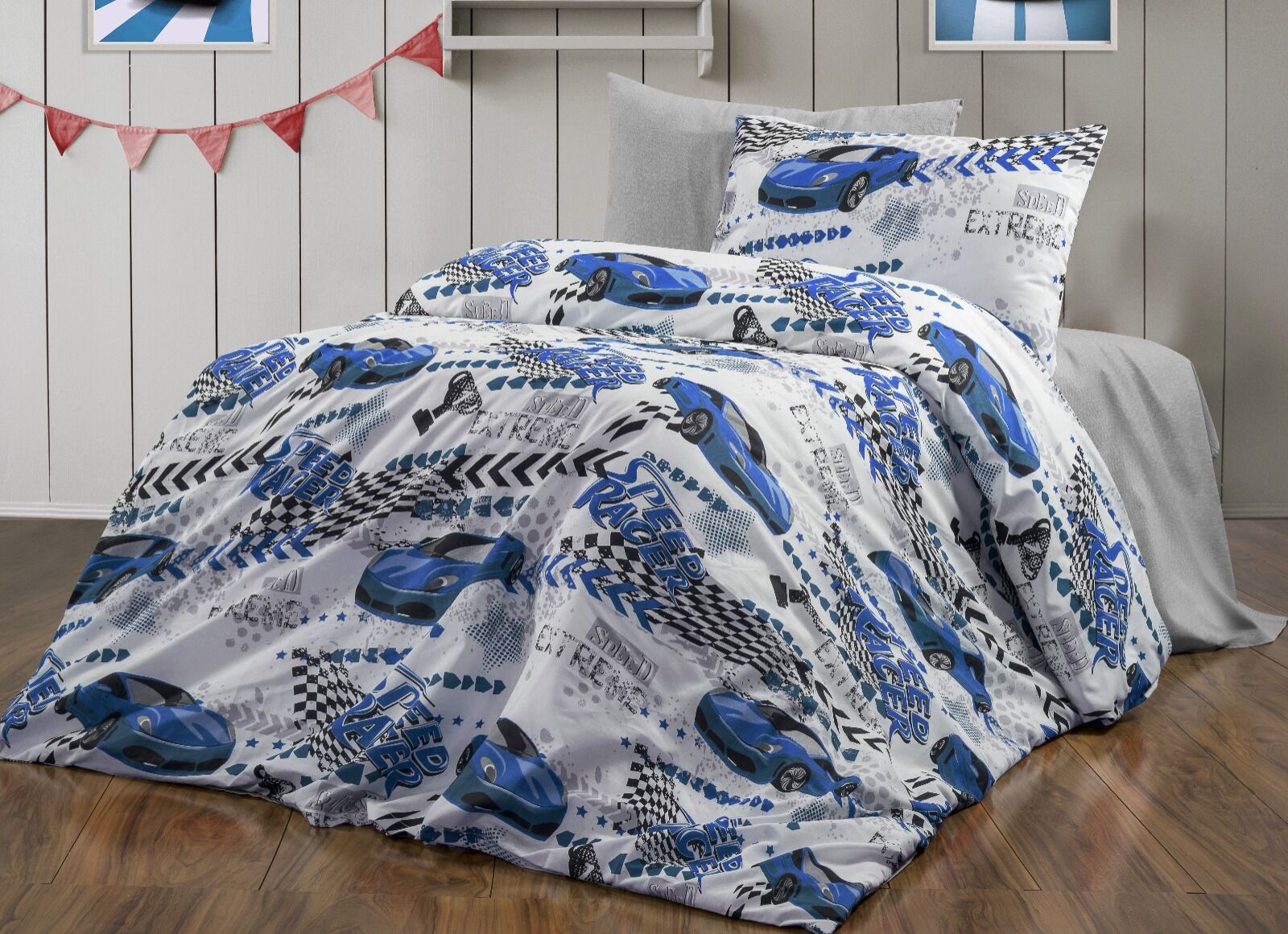 TEK KİŞİLİK MAVİ ARABA NEVRESİM TAKIMI