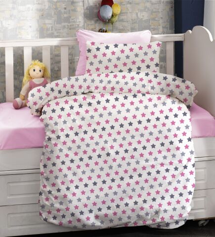 TEK KİŞİLİK PEMBE YILDIZ NEVRESİM TAKIMI