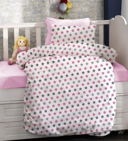 TEK KİŞİLİK PEMBE YILDIZ NEVRESİM TAKIMI