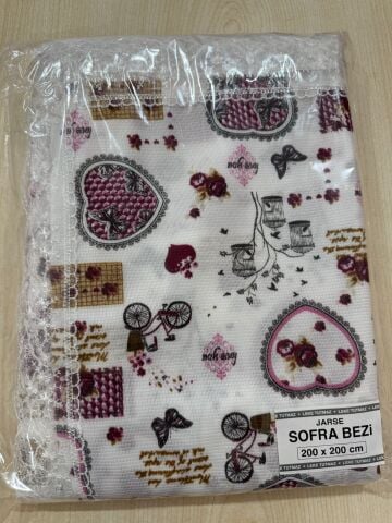 FİSTOLU JARSE SOFRA BEZİ-BORDO KALP (200x200cm)