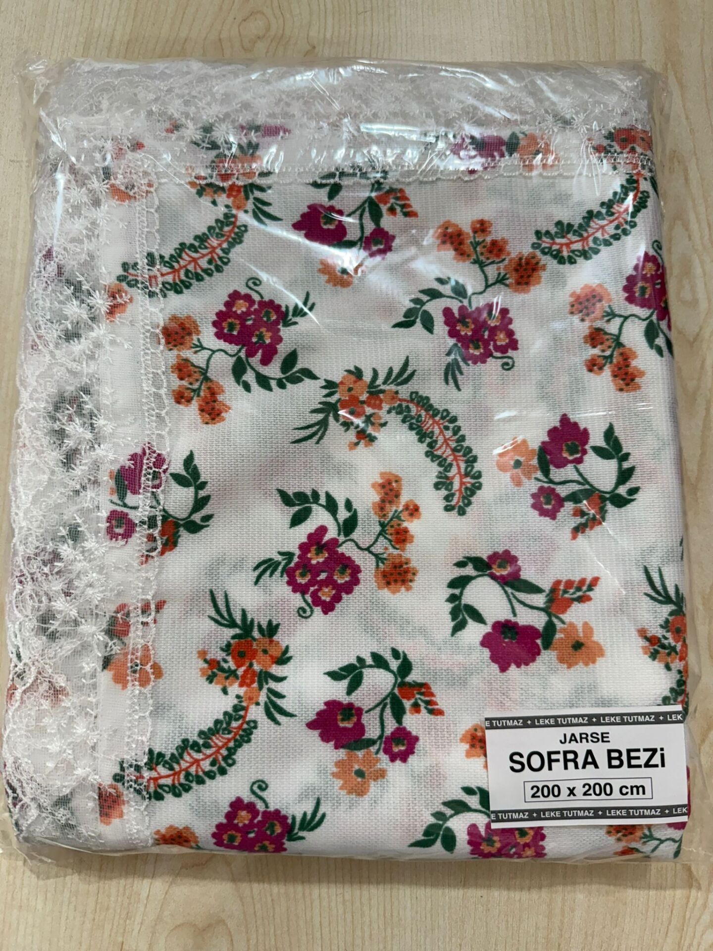 FİSTOLU JARSE SOFRA BEZİ-FUŞYA ÇİÇEK (200x200cm)