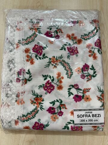 FİSTOLU JARSE SOFRA BEZİ-FUŞYA ÇİÇEK (200x200cm)