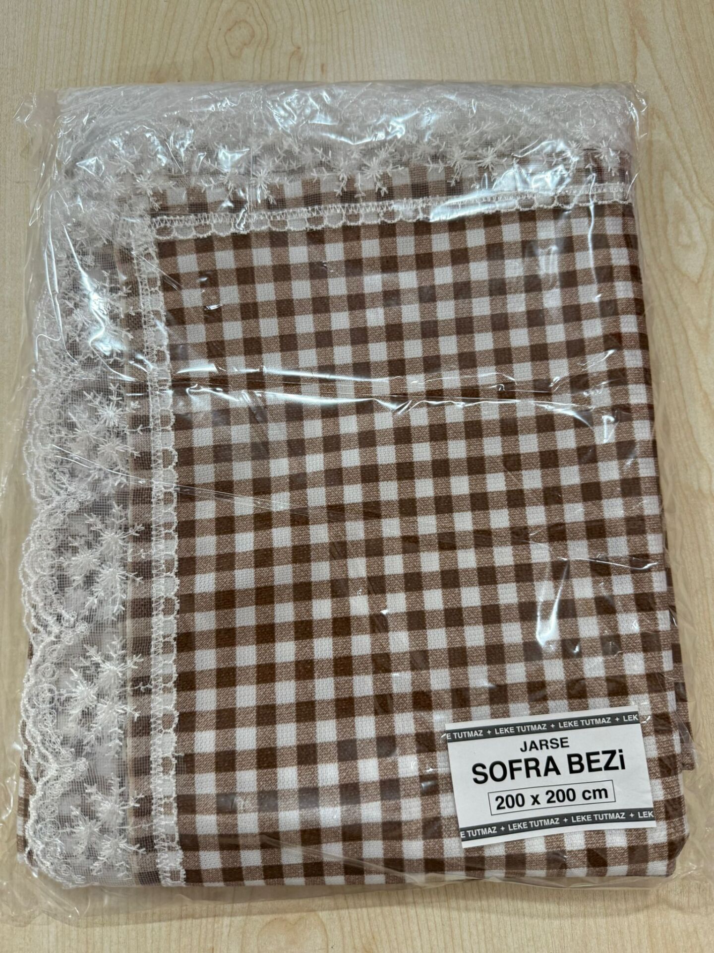 FİSTOLU JARSE SOFRA BEZİ-KAHVE PİTİKARE (200x200cm)