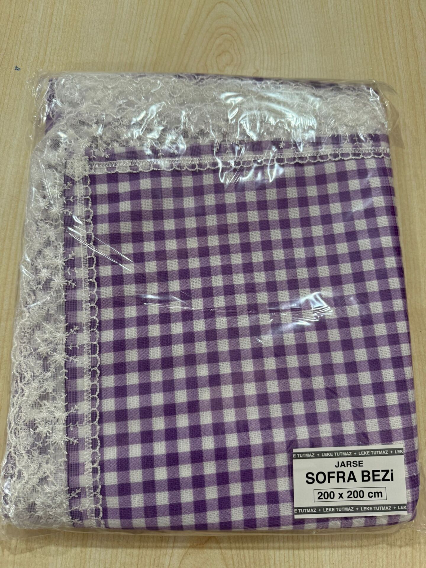 FİSTOLU JARSE SOFRA BEZİ-MOR PİTİKARE  (200x200cm)
