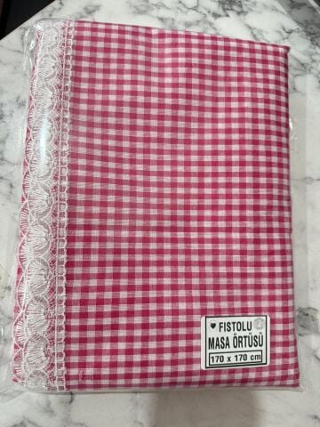 PAMUKLU ZEFİR GÜPÜRLÜ MASA ÖRTÜSÜ-PEMBE
