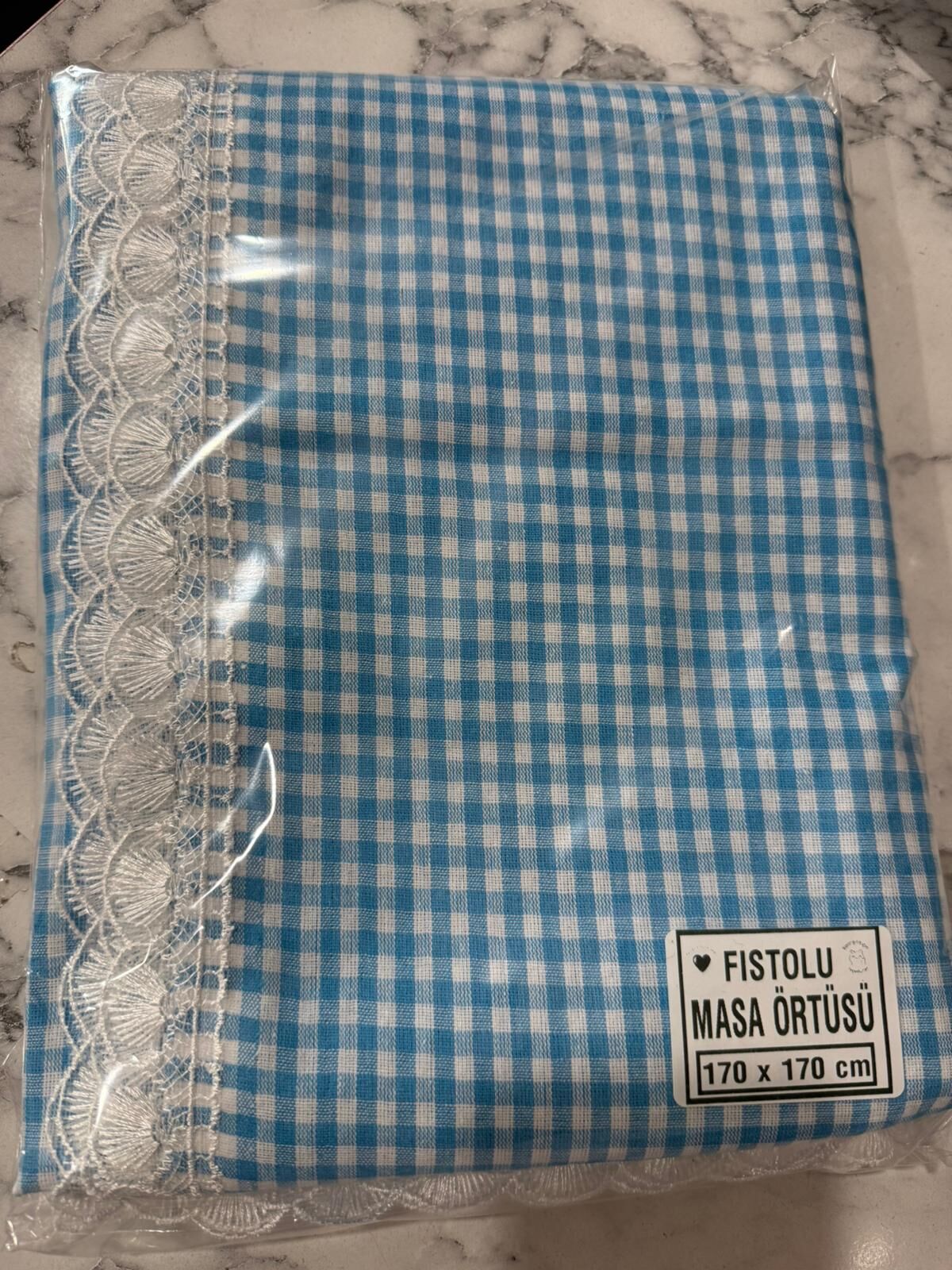 PAMUKLU ZEFİR GÜPÜRLÜ MASA ÖRTÜSÜ-TURKUAZ