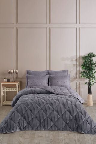 ÇİFT KİŞİLİK STRİPED WELSOFT UYKU SETİ - ANTRASİT