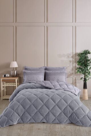 ÇİFT KİŞİLİK STRİPED WELSOFT UYKU SETİ - GRİ