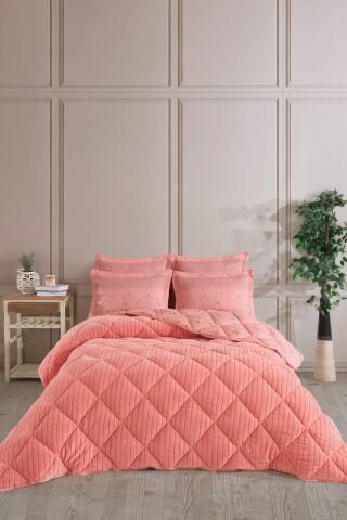 ÇİFT KİŞİLİK STRİPED WELSOFT UYKU SETİ - PUDRA